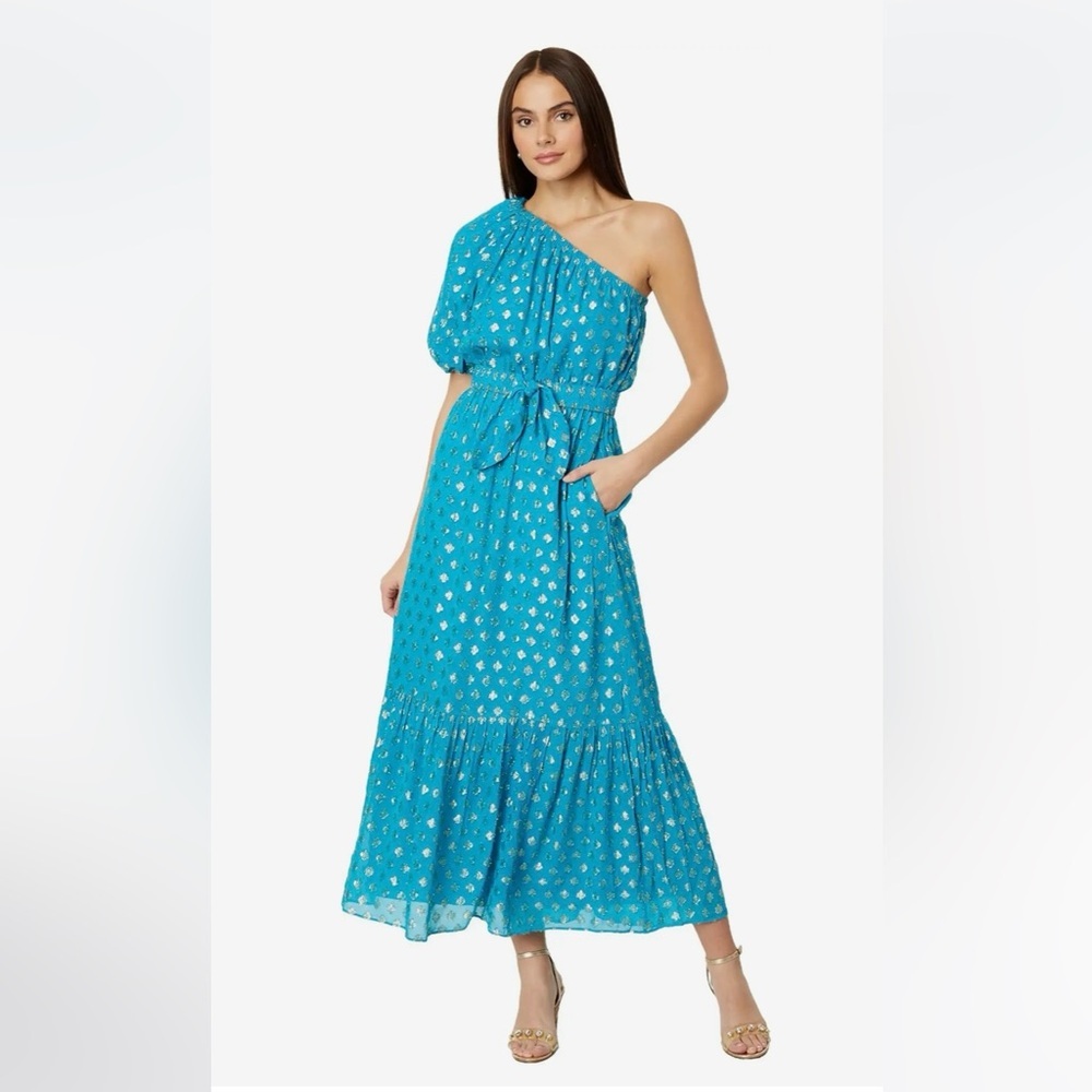 NWT Lilly Pulitzer Zelalynn One Shoulder Dress Blue Rhapsody Size 14